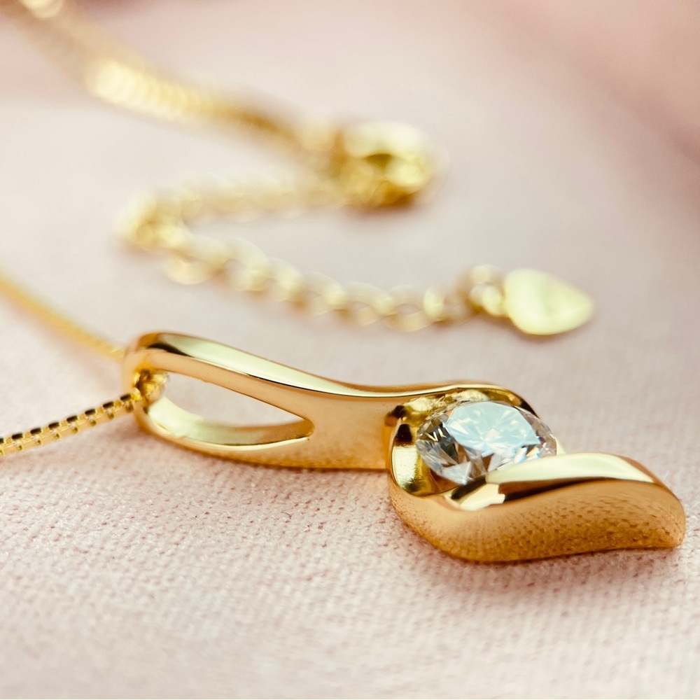 Diamond Music Note Pendant Necklace 14k Gold Plated S925 - Picture 3 of 5